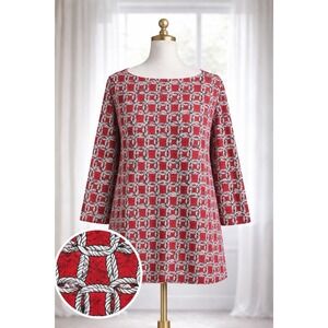 Talbots 100% Pima Cotton‎ Boat Neck Top Red Nautical Rope Plus Size 0X Petite
